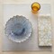 Hello Honey Flower Shaped Stoneware Bowl in Reactive Glaze, White and Blue